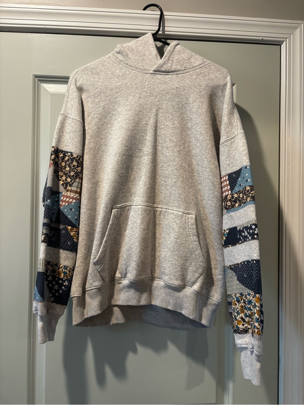 Abercrombie & Fitch Light Gray Hoodie with Patchwork Sleeves